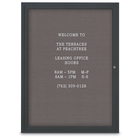 United Visual Products 60"x36" 2-Door Enclosed Outdoor Letterboard, Grey Felt/Black UV1162D-BLACK-GREY